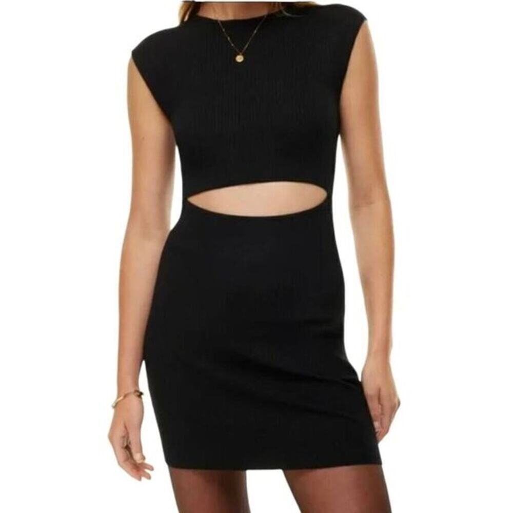 Aritzia Wilfred Free Black Ribbed Cut Out Knit Mini Dress Size XL